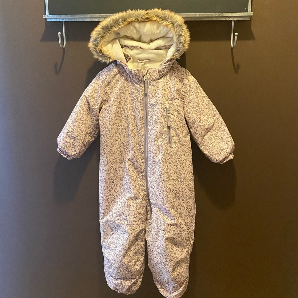 Toddler Girl One Piece Snowsuit in Powder pink/floral